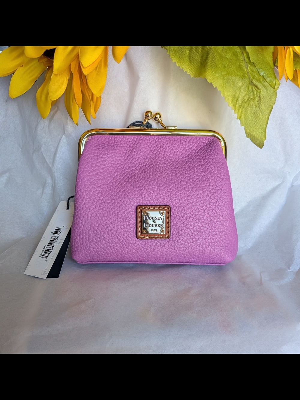 NWT! Dooney & Bourke Pebble Leather Kiss-Lock Large Coin Purse in ORCHID